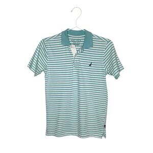 Nautica Blue White Striped Polo Shirt Medium 10/12